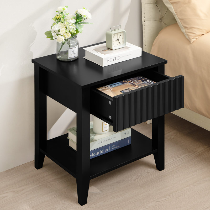 Black one drawer nightstand discount